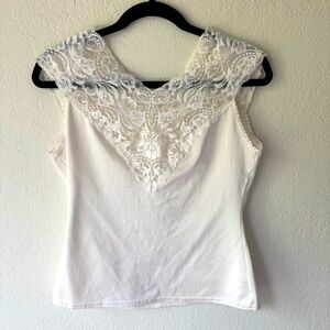 Vintage Vanity Fair White Lace V Neck Tank Top Size S